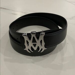 AMIRI Faux Black Leather Belt Silver MA Belt Buckle for Men